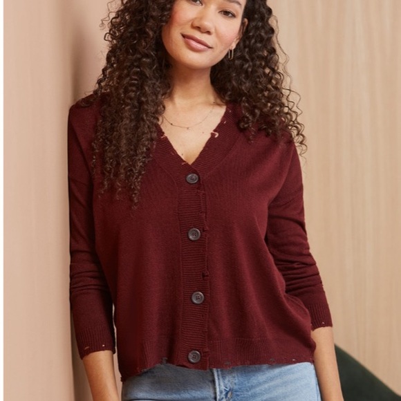 Evereve Sweaters Burgundy Distressed Cardigan Sweater Evereve